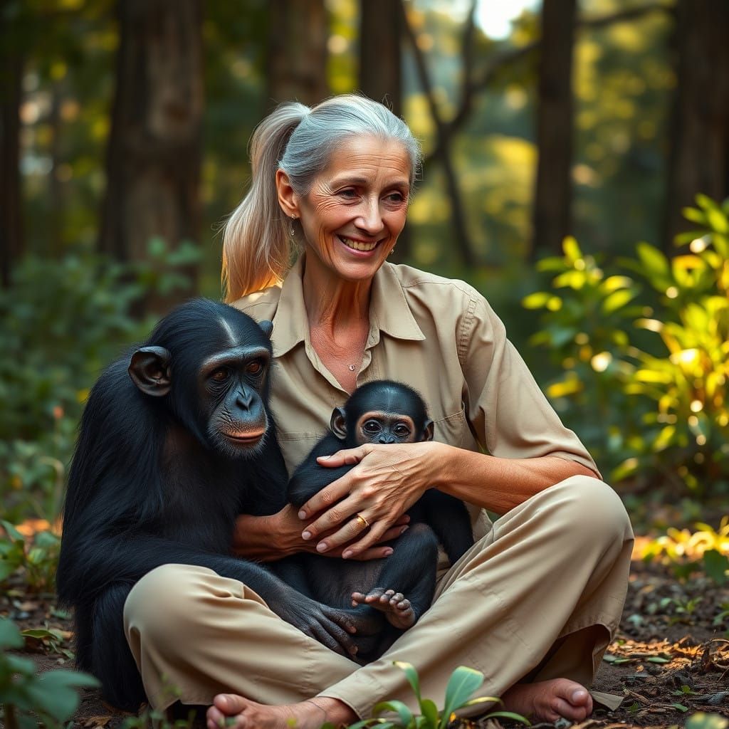 Renowned Zoologist Jane Goodall Connects with Chimpanzees in...