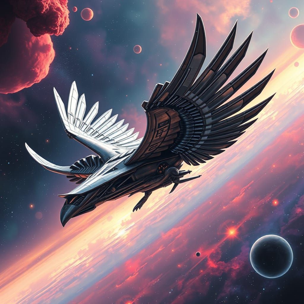 Majestic Spacecraft Bird in Flight