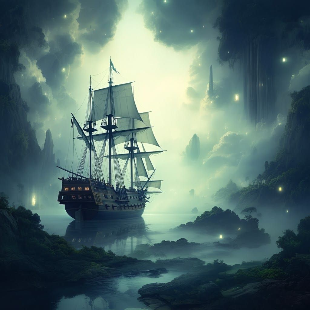 Surreal Pirate Ship in Dreamy Luminescent Dreamscape