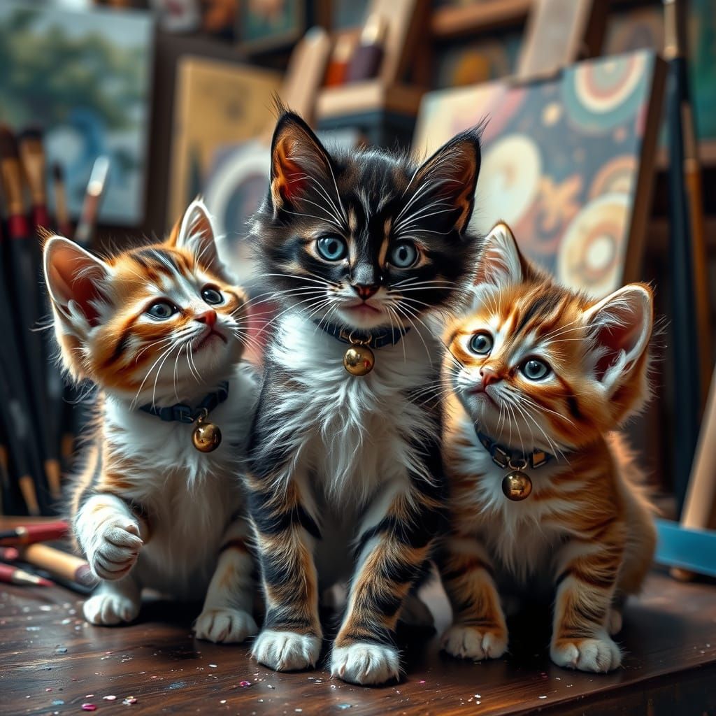 Kittens in Art Shop: A Pointillist Dream
