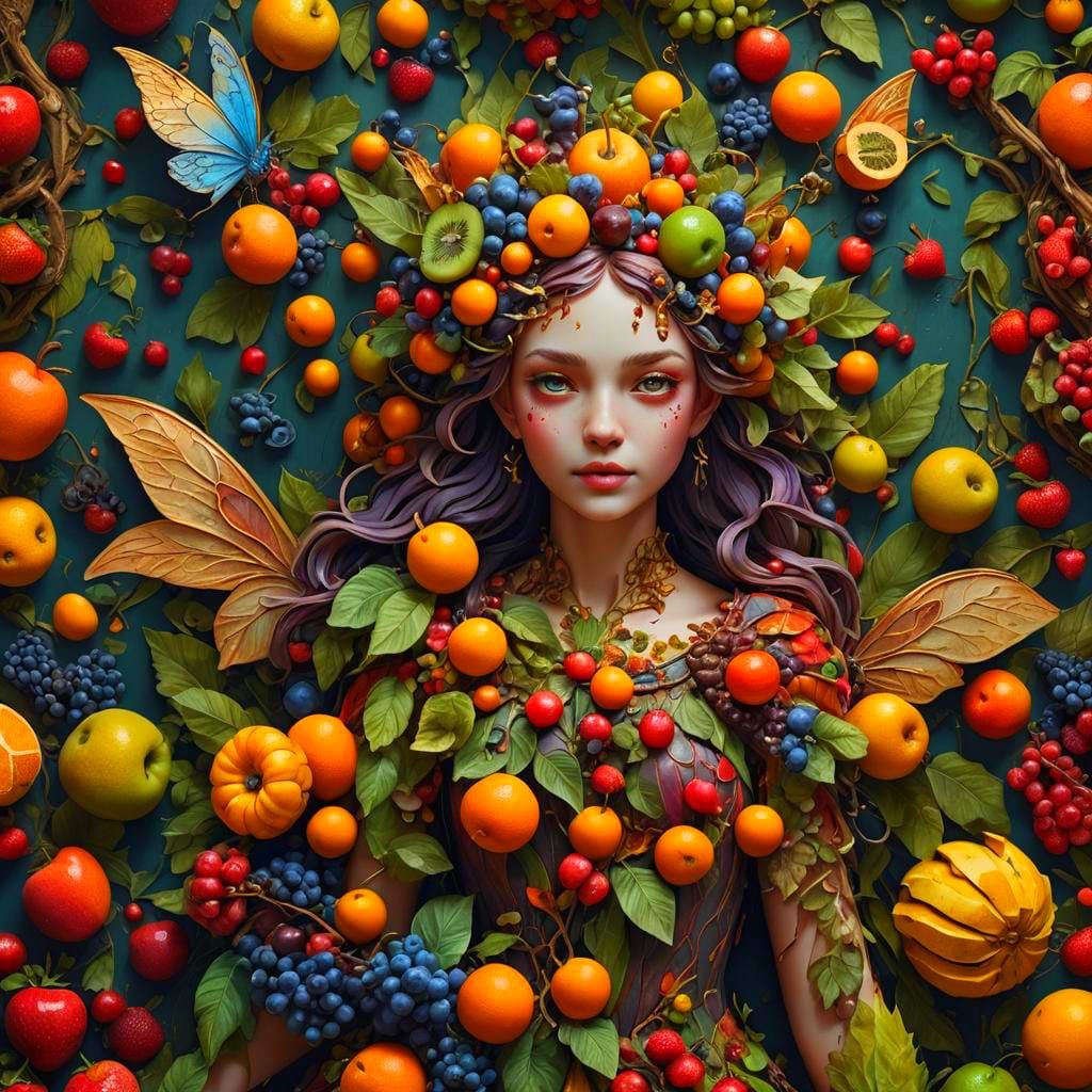 Fruit Fairy Portrait in Detailed Matte Painting Style