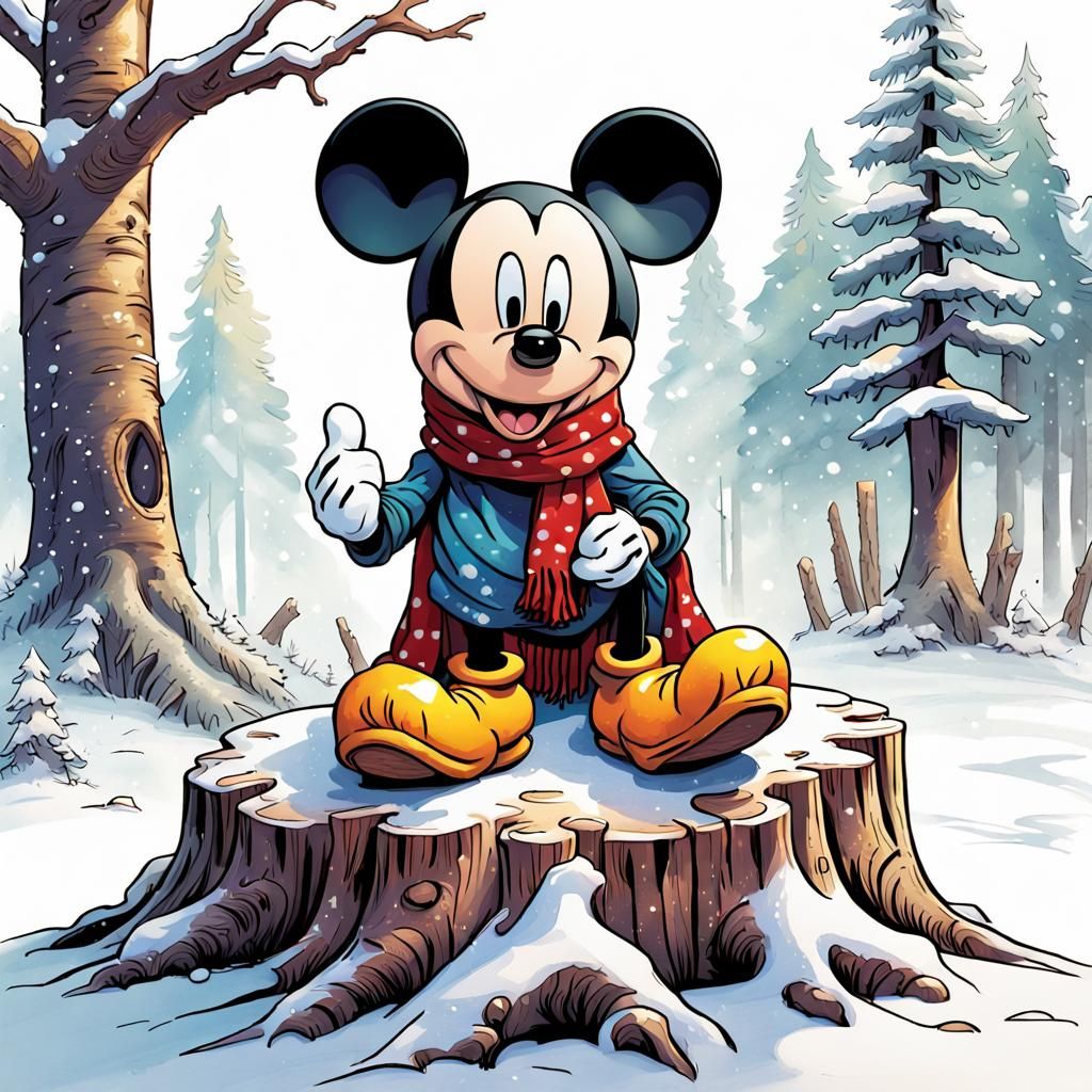 Festive Mickey Mouse Clipart in Watercolor Style