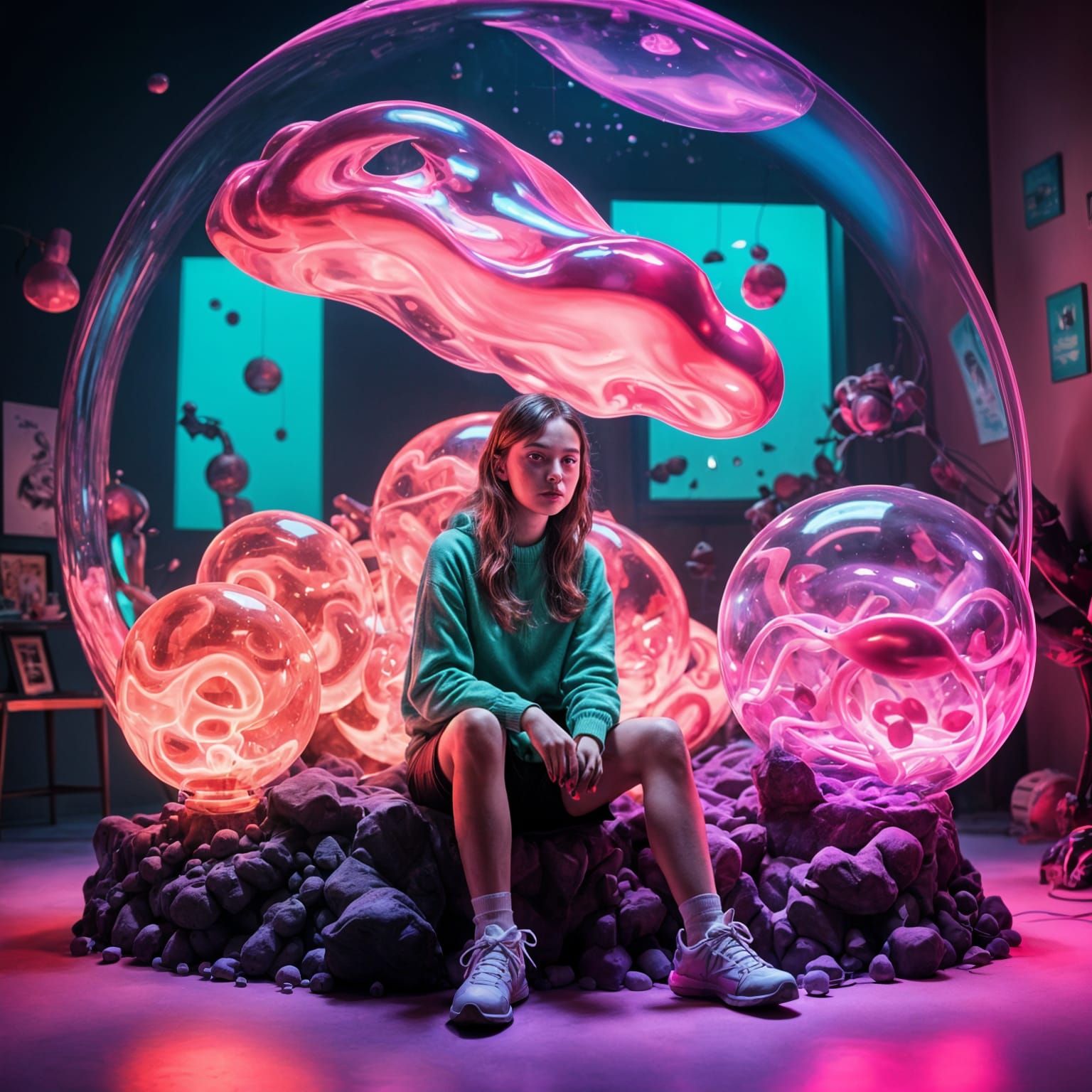 Gamer Girl Inside a Lava Lamp with Neon Lighting