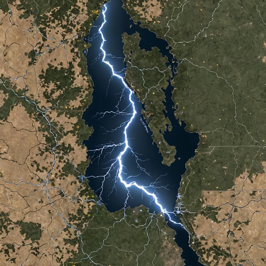 Dramatic Lightning Strike Over Landscape