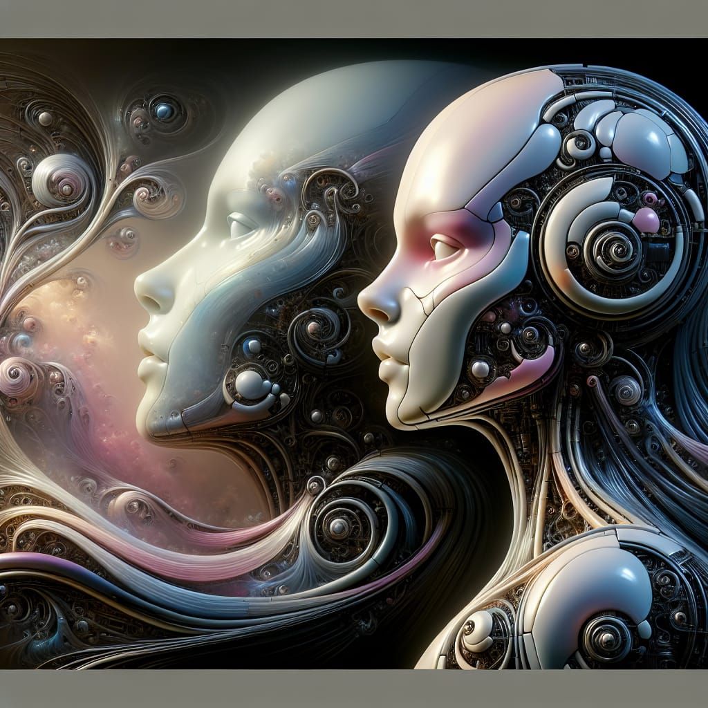 Baroque Android with Wired Hair and Porcelain Face in Dark P...