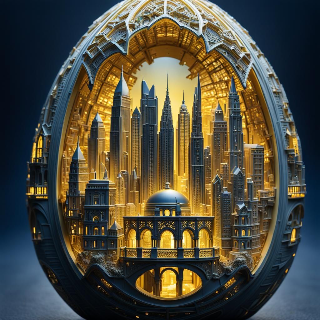 Yellow Faberge Cityscape in Macro Photography