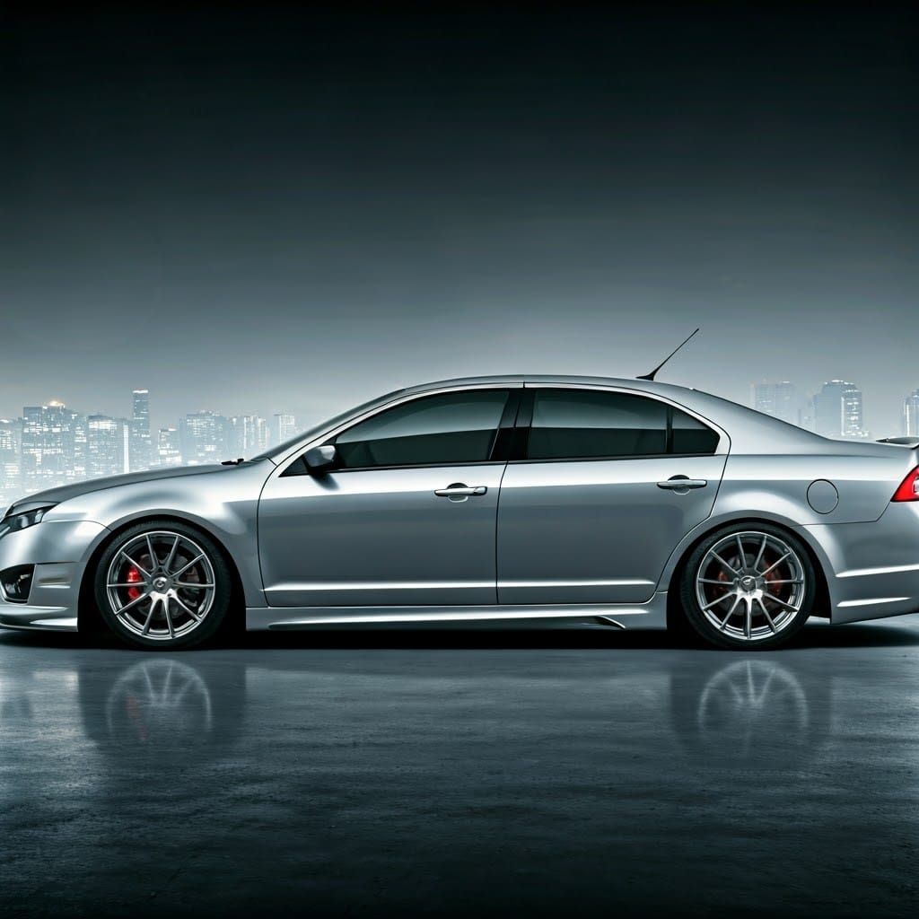 Custom Ford Fusion in Futuristic Cityscape