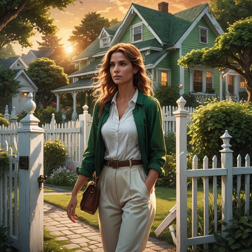 Woman Walks Toward House in Fantasy Concept Art