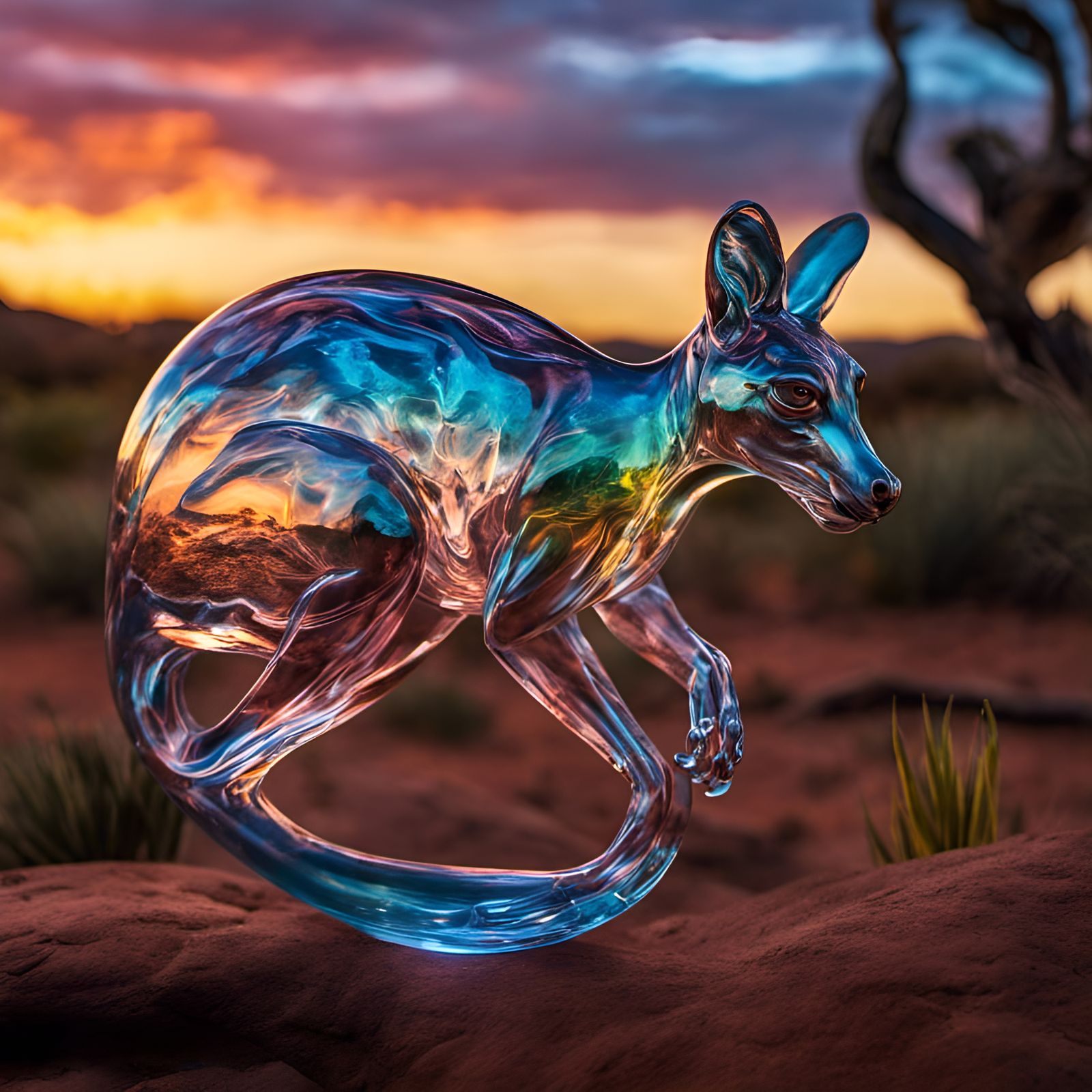 Glassy Kangaroo Sculpture in Australian Outback