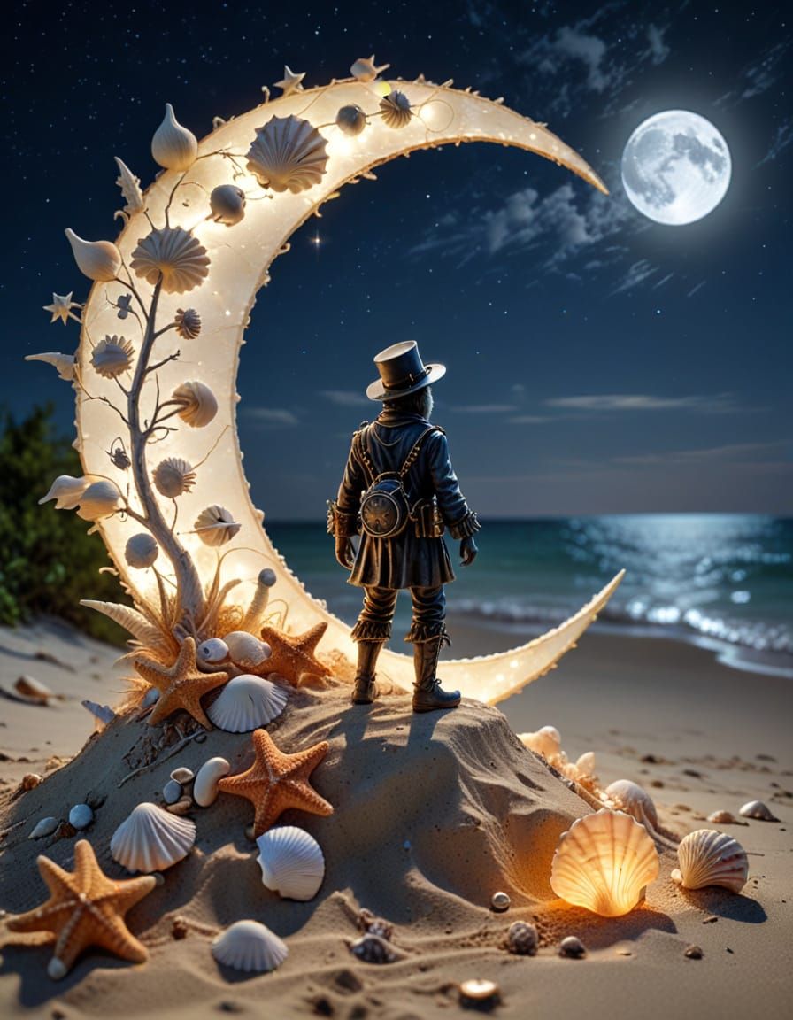 Troll Backlit by Moon with Duck in 3D