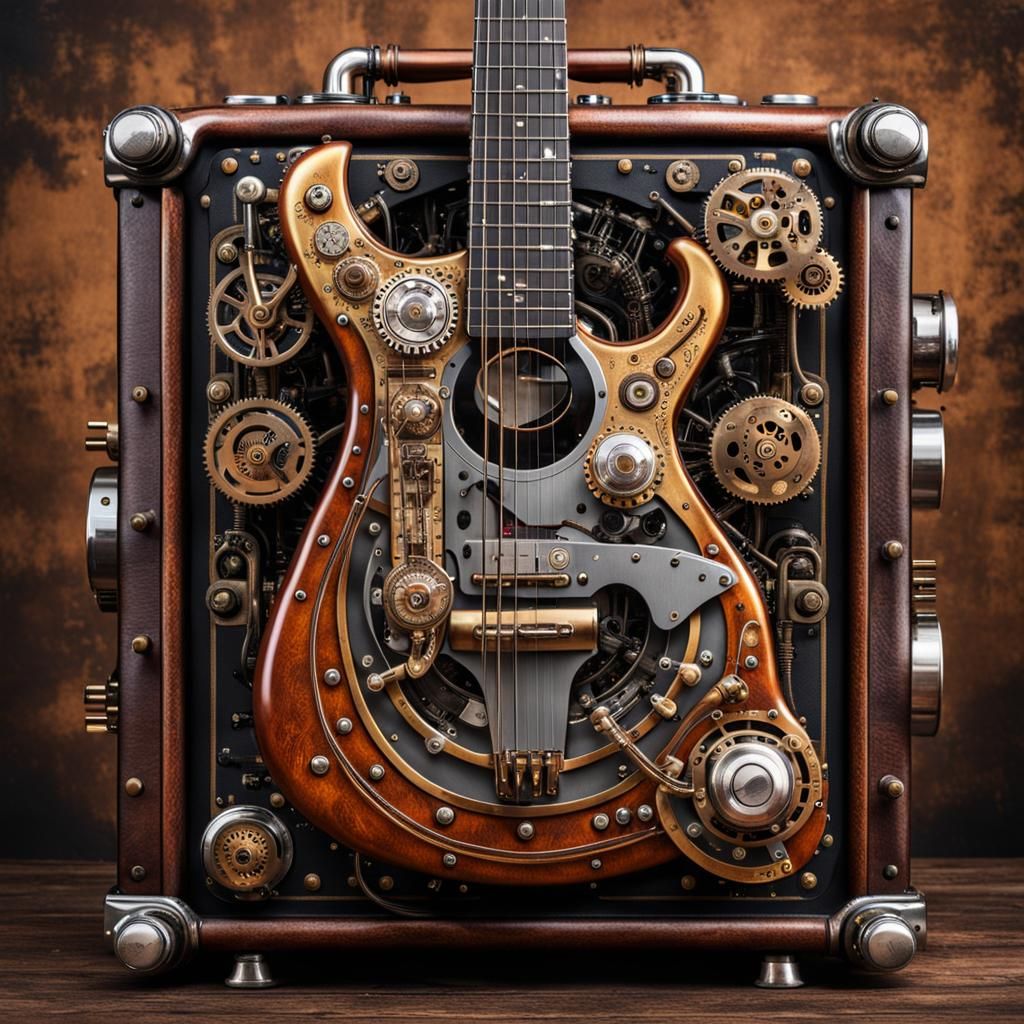Steampunk Guitar on Amplifier Engine