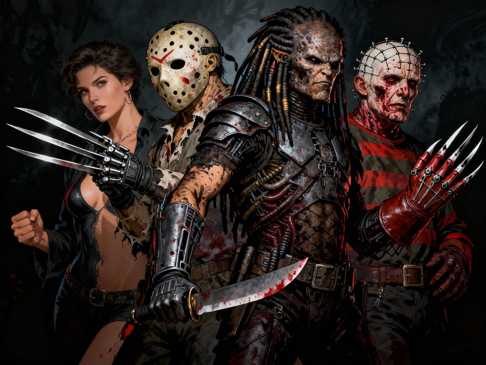 Iconic Horror Villains in Realistic Double Exposure Style