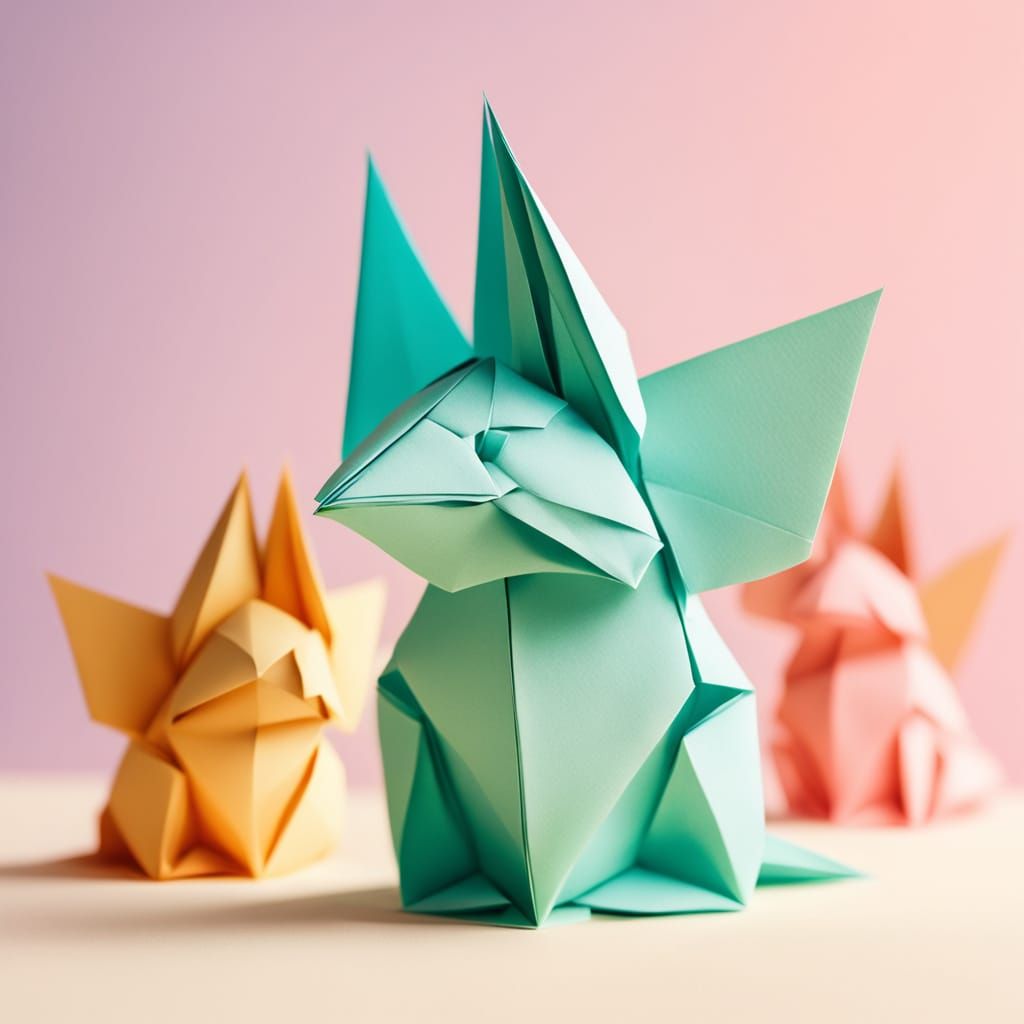 Origami Animals in Soft Focus, Delicate Paper Textures