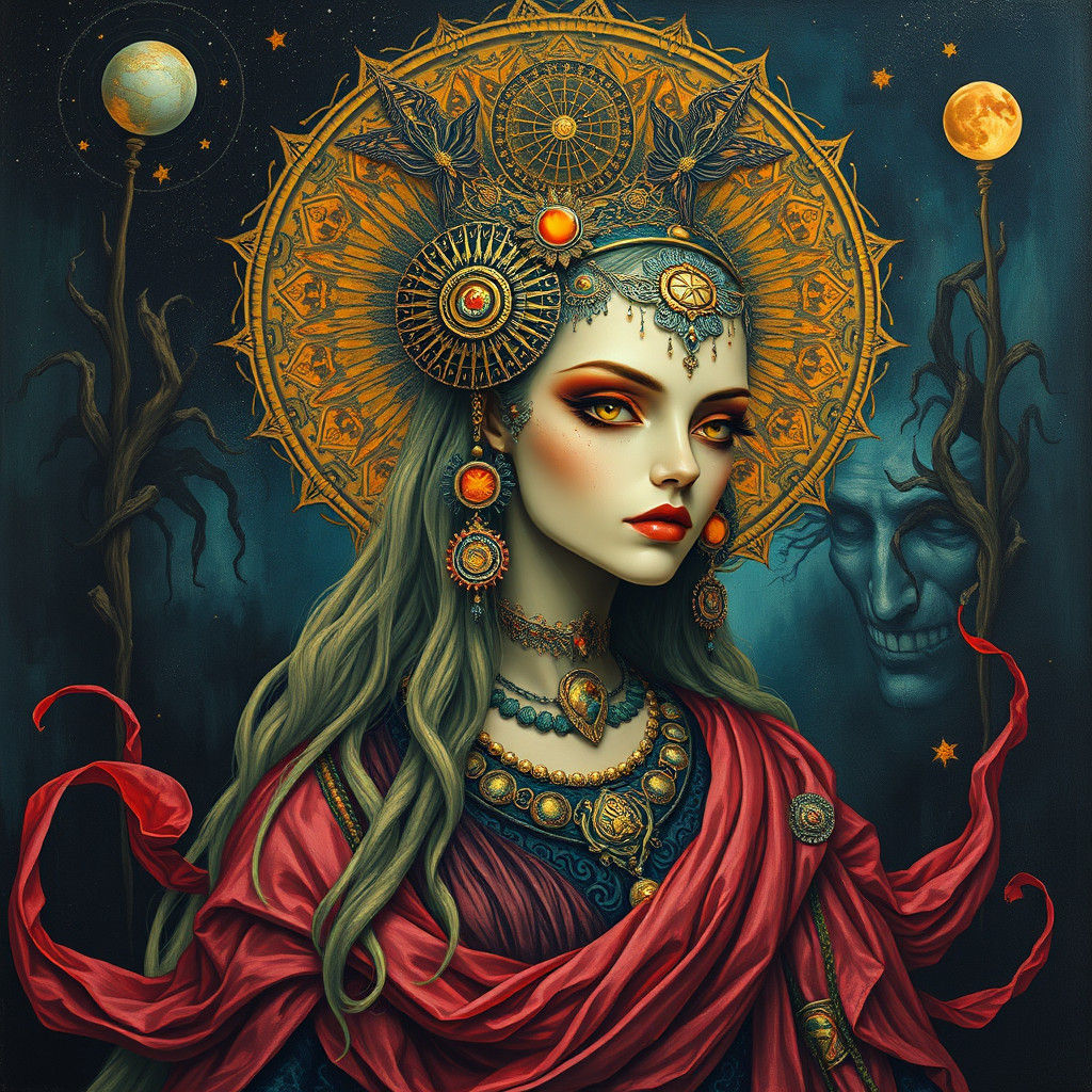 Mystical Sorceress in Surreal Impasto Art Deco Style