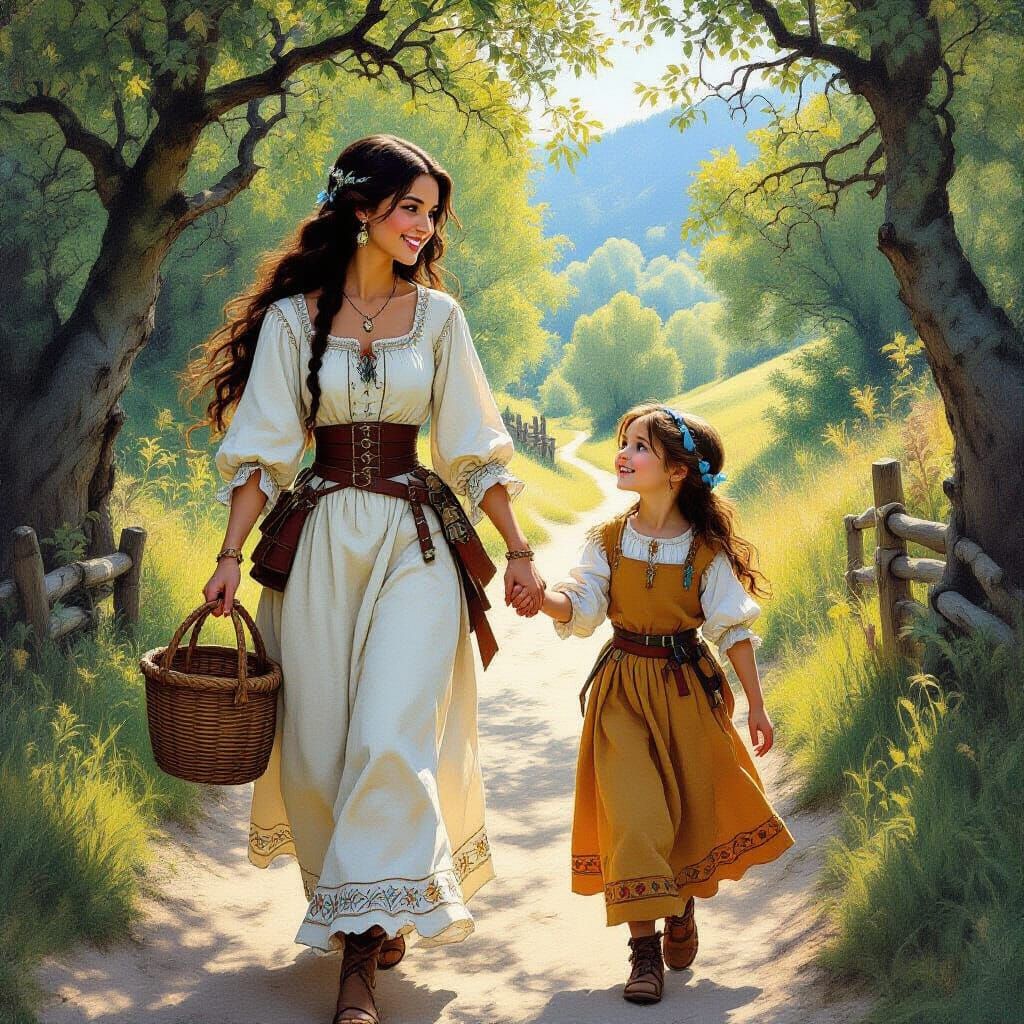 Medieval Mother and Daughter in Celtic Style