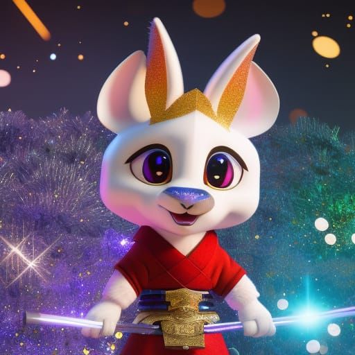 Sparkling Samurai Rabbit: 3D Digital Art