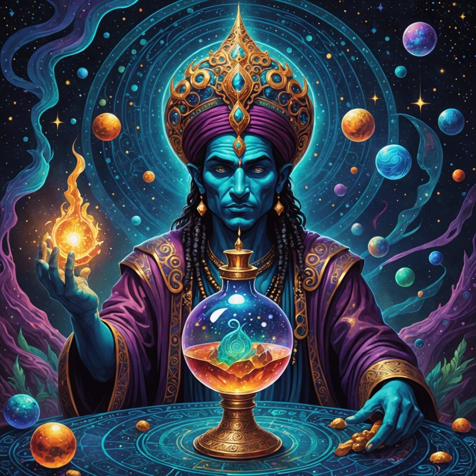 Djinn Escapes: Holographic Astral Cosmic Illustration