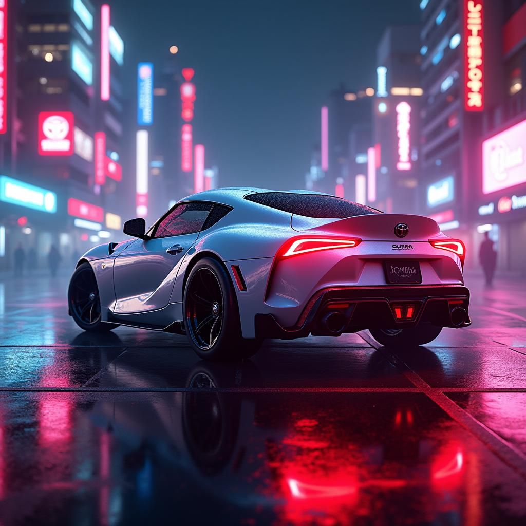 Futuristic Toyota Supra in a Neon Cityscape