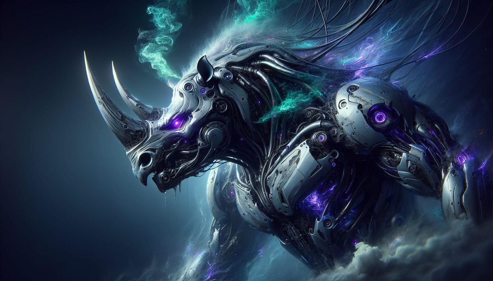 Rhinoceros Cyborg in Dark Fantasy Style