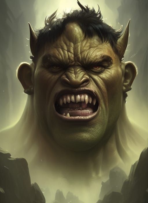 Hulking Orc Brute Portrait in Hyperdetailed Digital Art