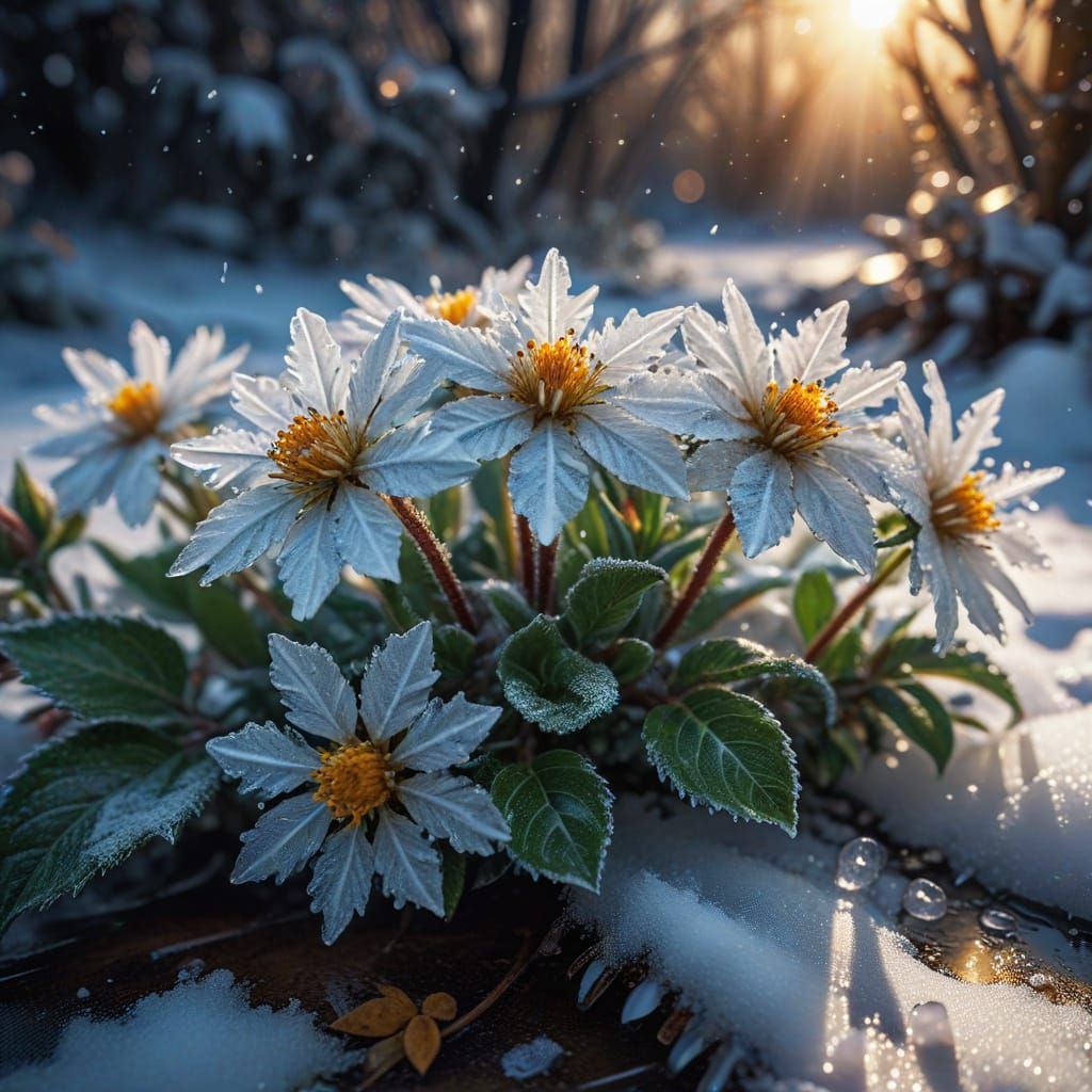 Vibrant Blooms in Melting Snow