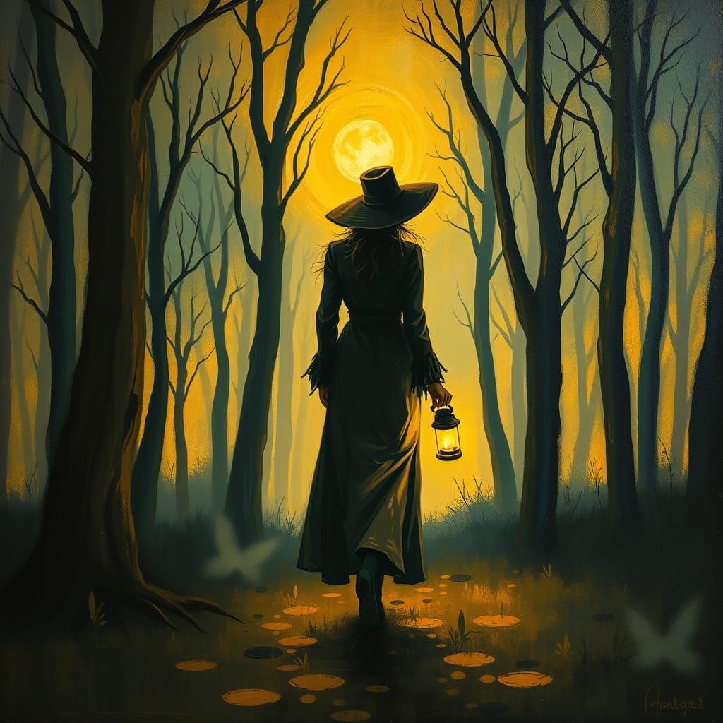 Eerie Forest Wanderer in Expressionist Style