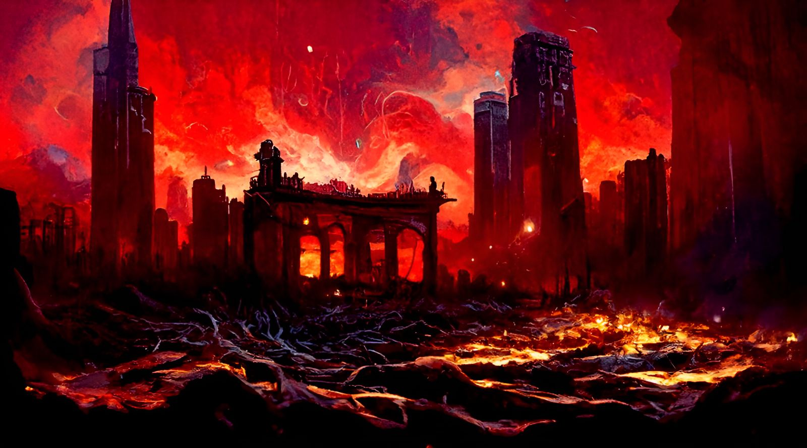 Apocalyptic Ruin Cityscape in Expressionist Style