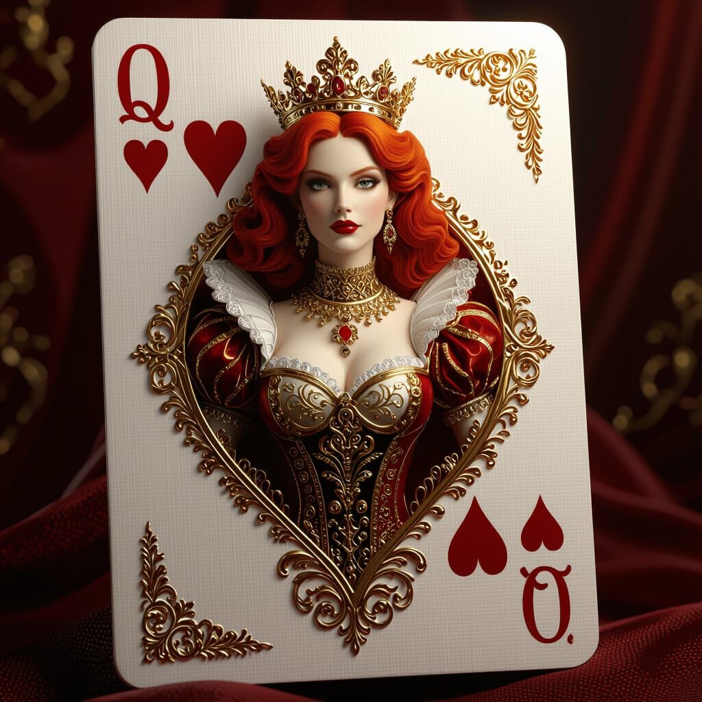 Luxurious 3D Queen of Hearts Playing Card