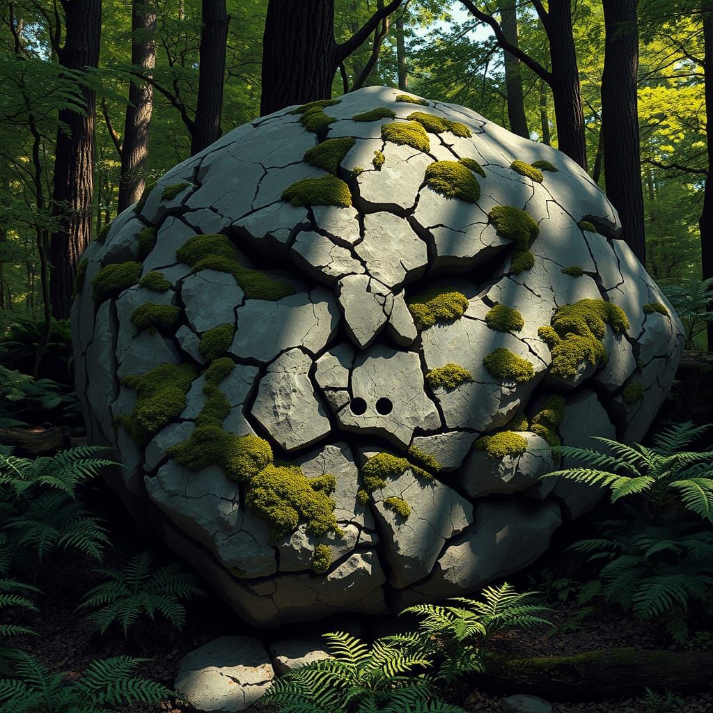 Ancient Boulder Face in a Forest Glade