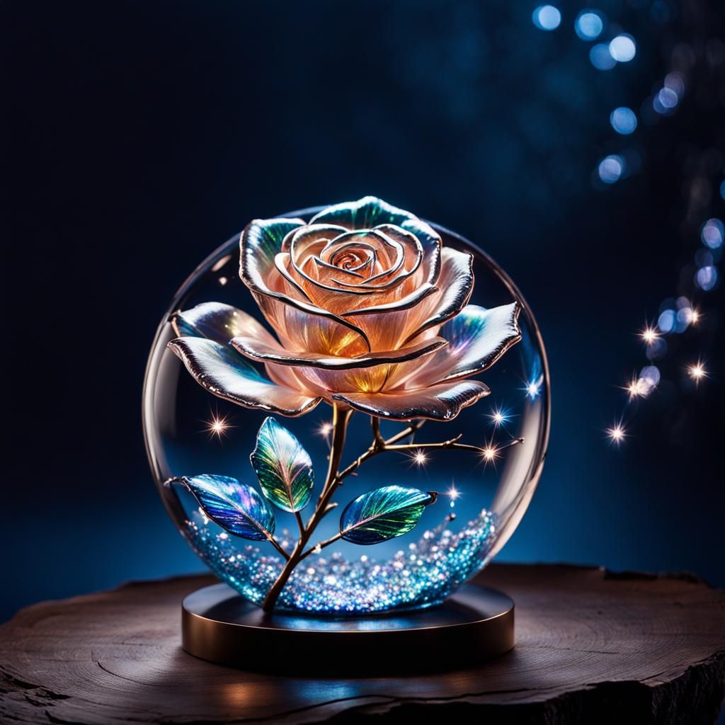 Ethereal Glass Rose Shimmers with Starlight