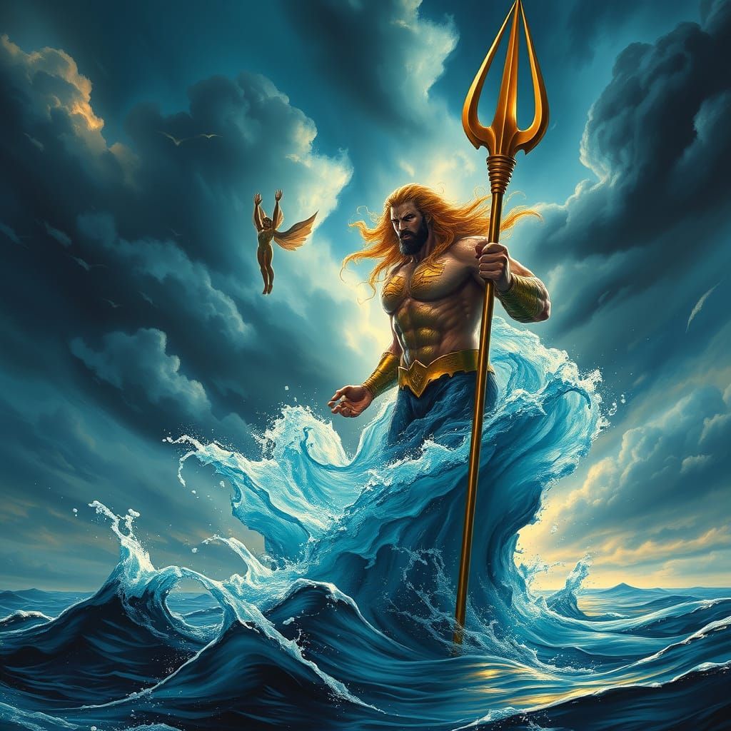 Aquaman Emerges from Water on Stormy Seas