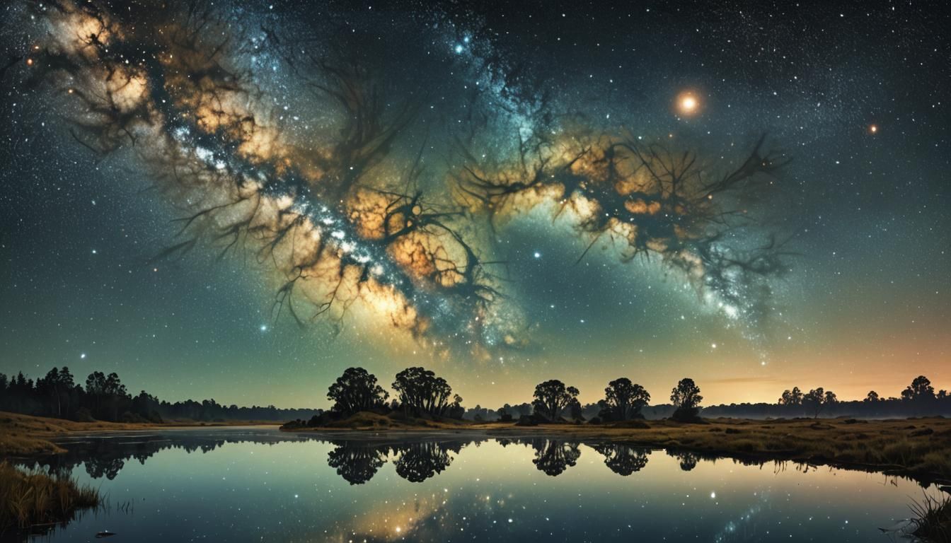 Luminous Starscape Reflected on Still Water