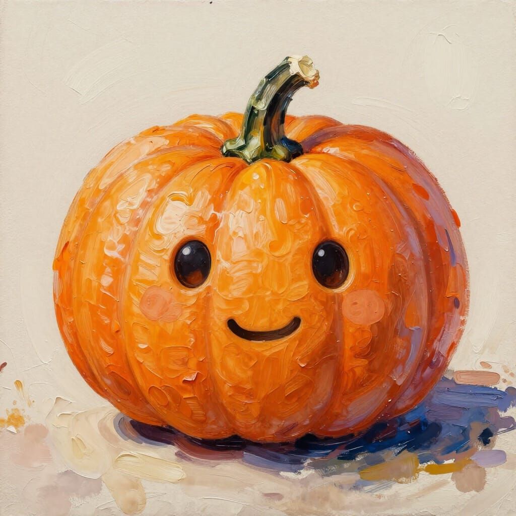 Cute Round Pumpkin in Gouache Watercolor Style