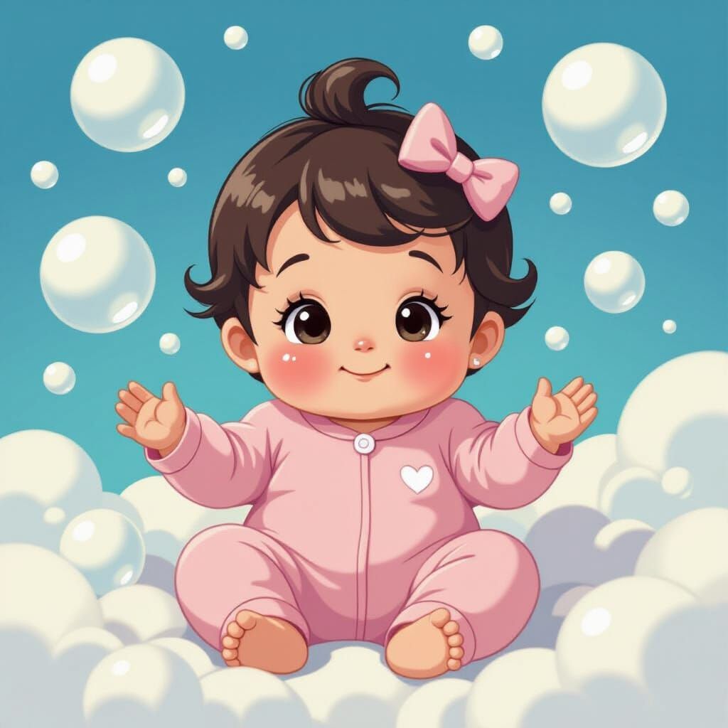 Adorable Baby Surrounded by Bubbles in Pop Art