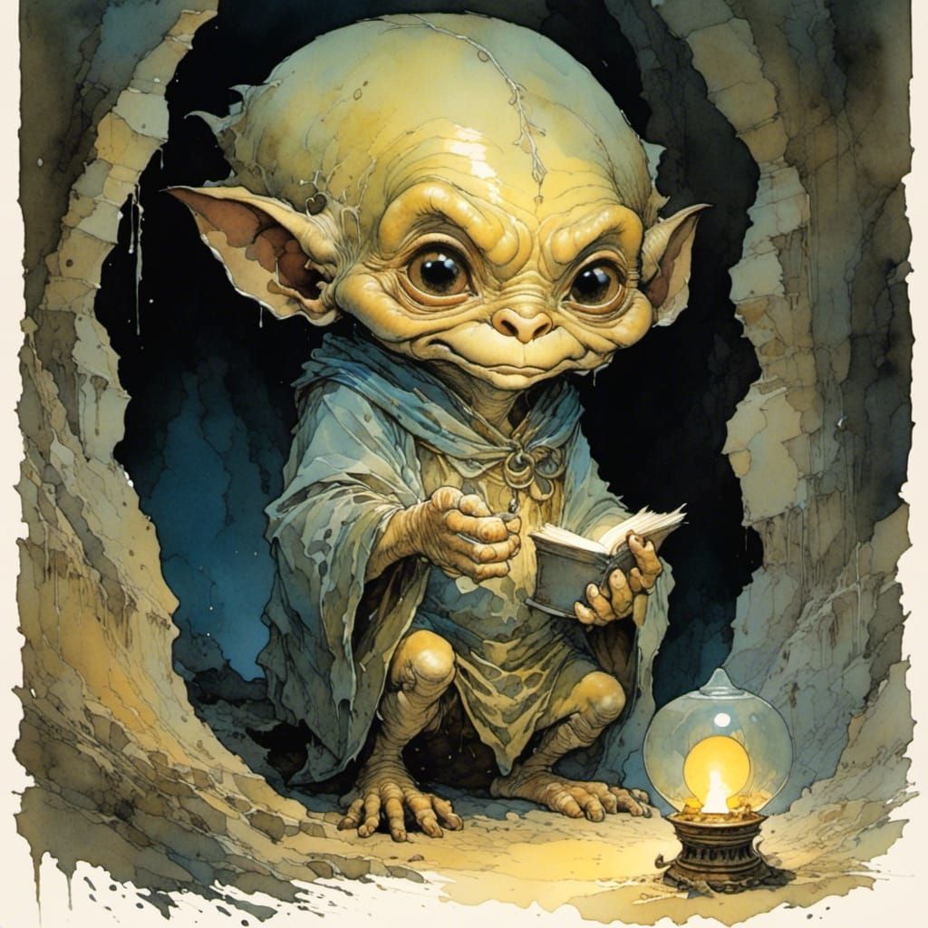 Adorable Cave Goblin with Lamp