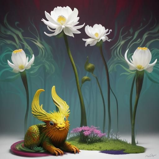 Surreal Creature in Eerie Forest, Digital Art