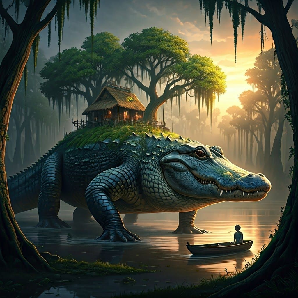 Alligator Island: A Surreal Swamp Village