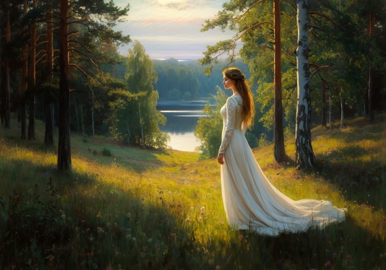 Ethereal Summer Goddess in a Dreamy Meadow Valley