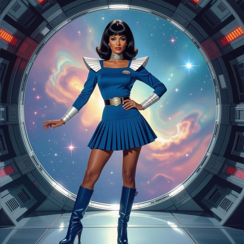 Retro Sci-Fi Space Cadet in Spaceship Interior