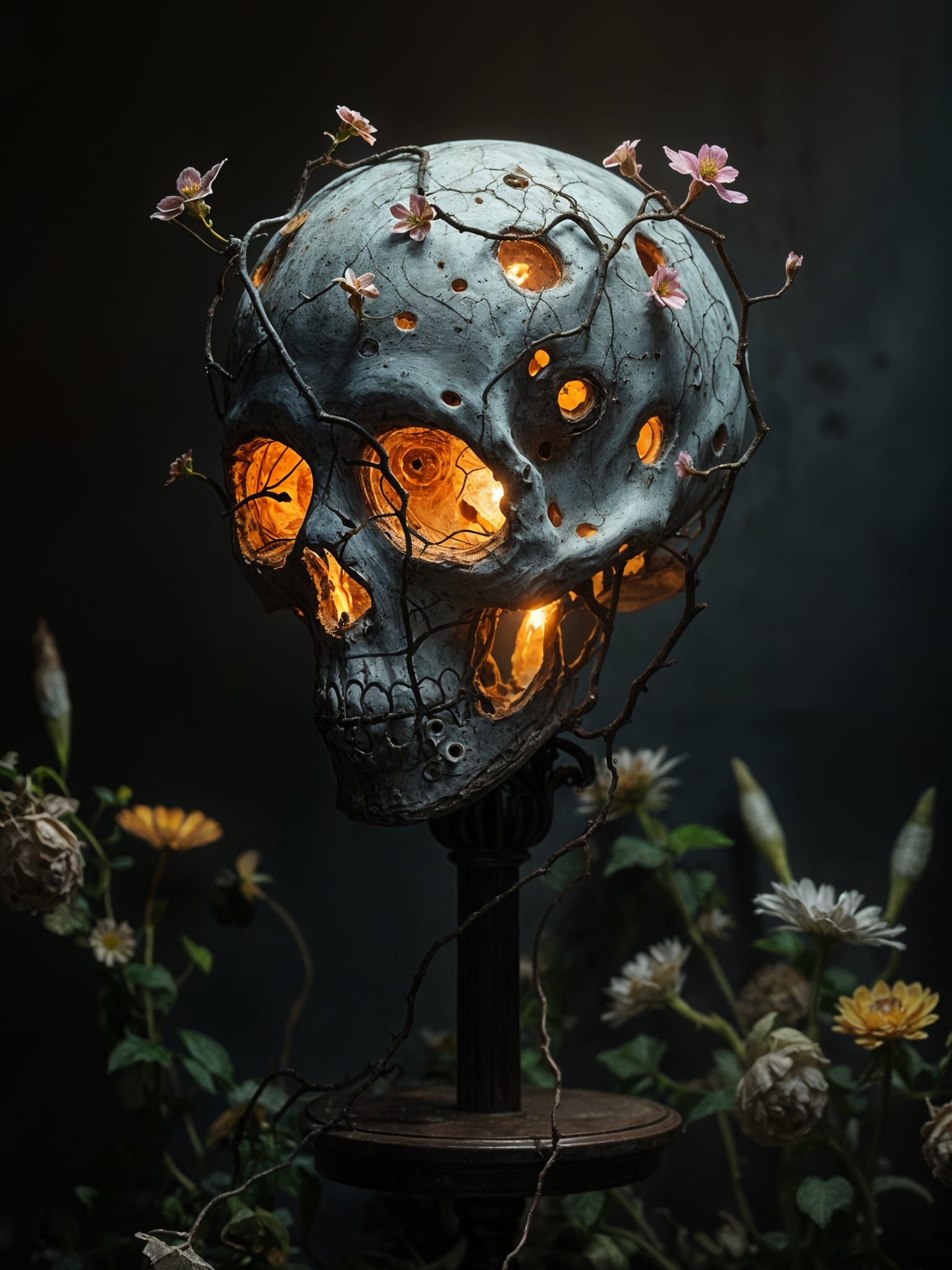 Surreal Decayed Lamp Light in Eerie Art Room