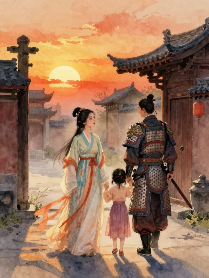 Watercolor Farewell Scene at Sunset