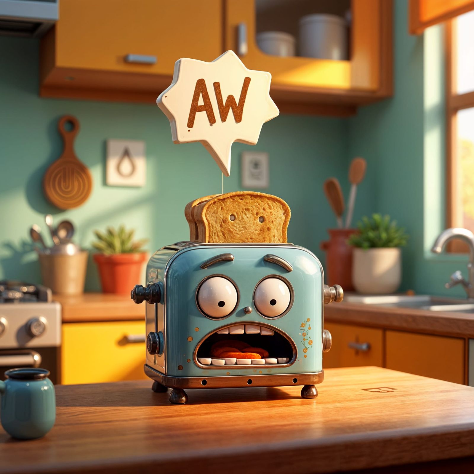 Terrified Toaster in Pixar Style