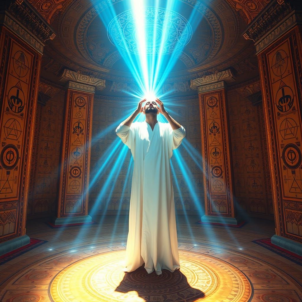 A Man Achieves Higher Consciousness in a Temple of Light