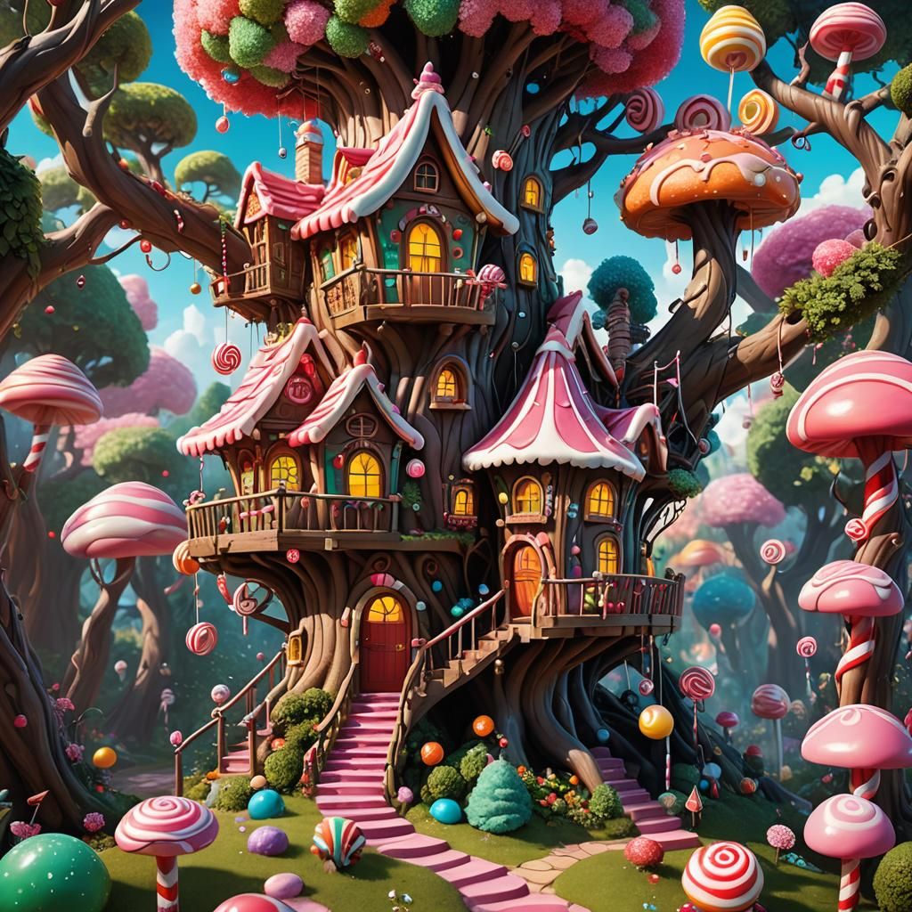 Fairy Treehouse in Candy Wonderland: Hyperrealistic Digital ...