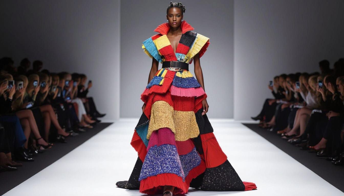 Black Model Struts Runway in Exuberant Avant-Garde Fashion