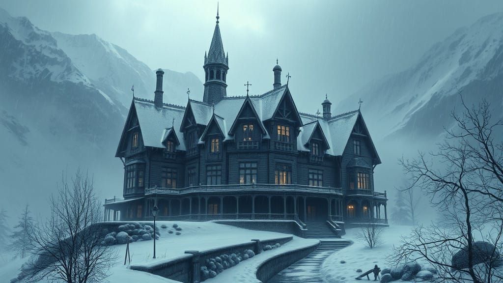 Snow-Shrouded Manor in a Desolate Mining Town