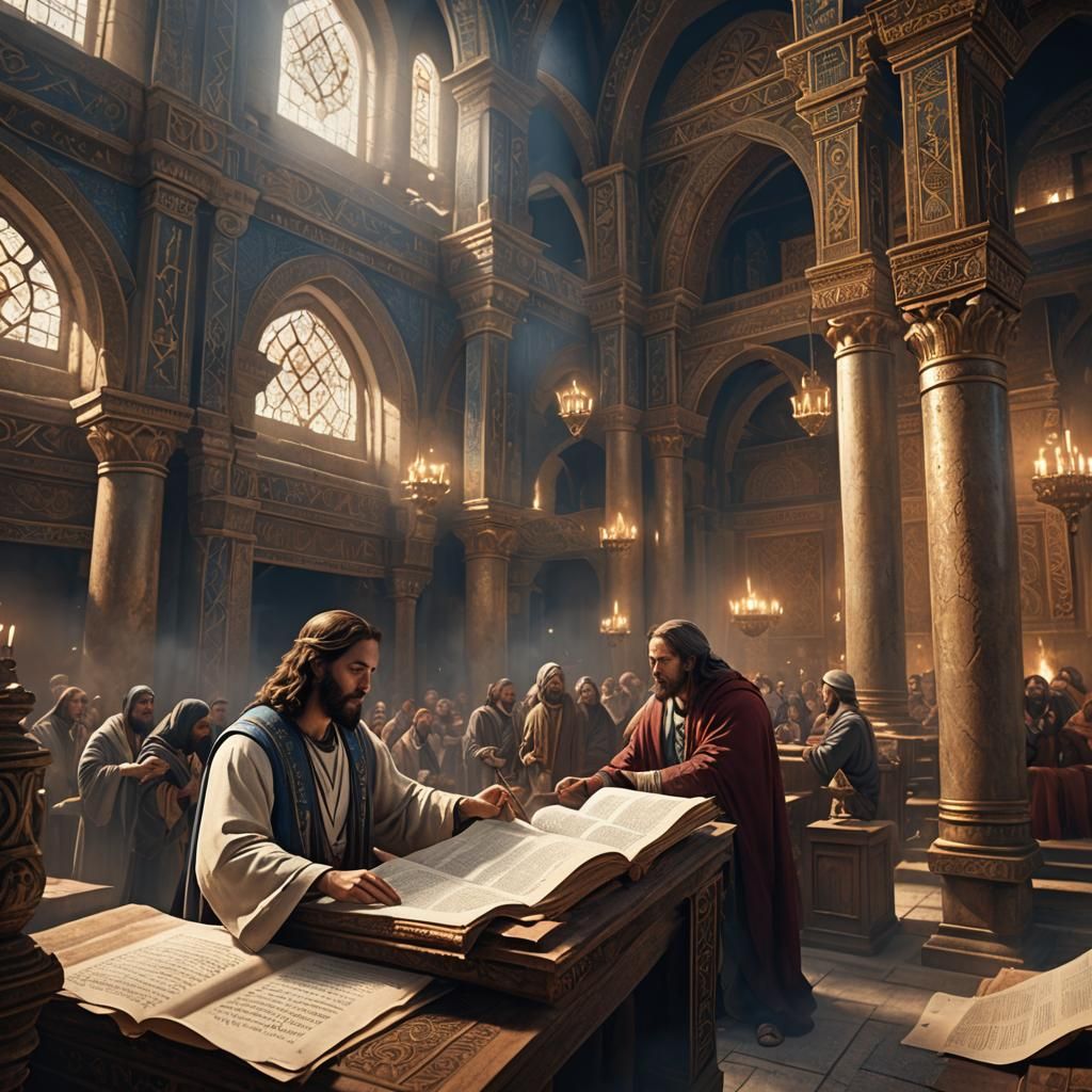 Jesus Reading Isaiah Scroll: Detailed Matte Painting