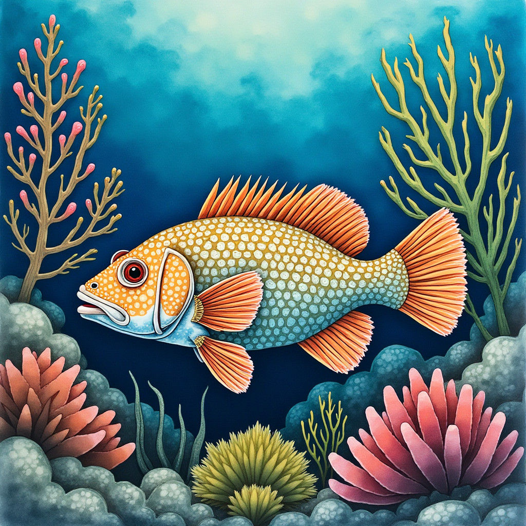 Realistic Grouper in the Sea: Watercolor Illustration