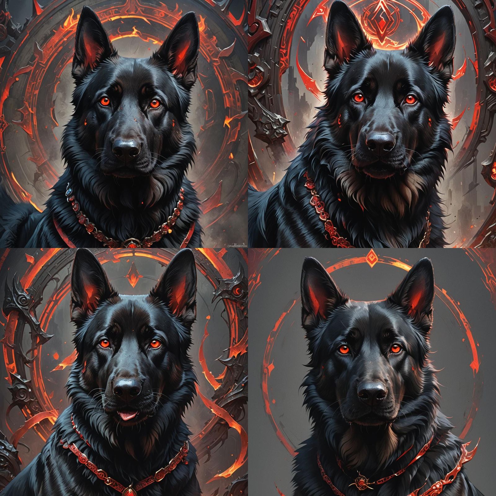 Demonic German Shepherd Portrait in Hyperdetailed Style