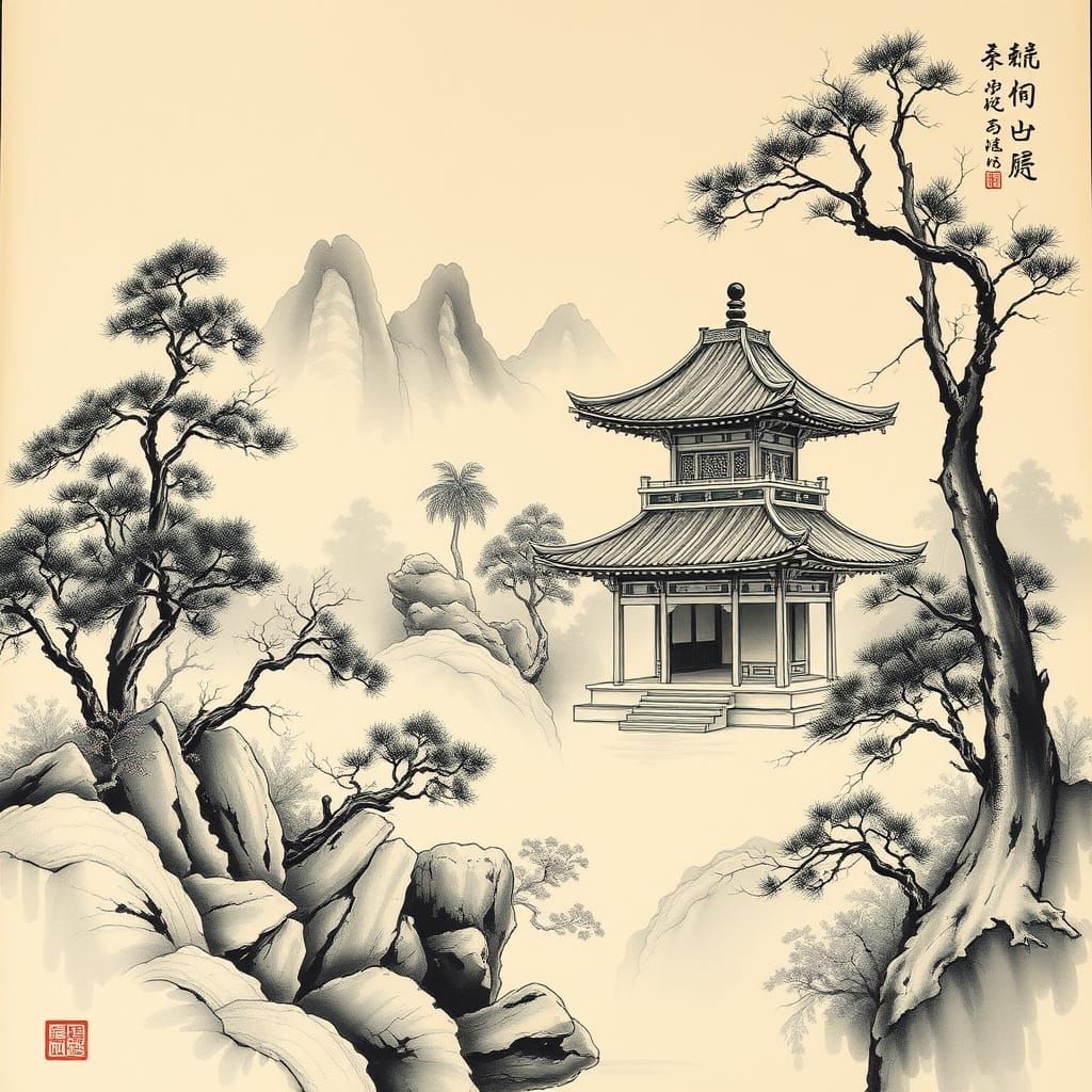 Ming Dynasty Ink Garden and Temple